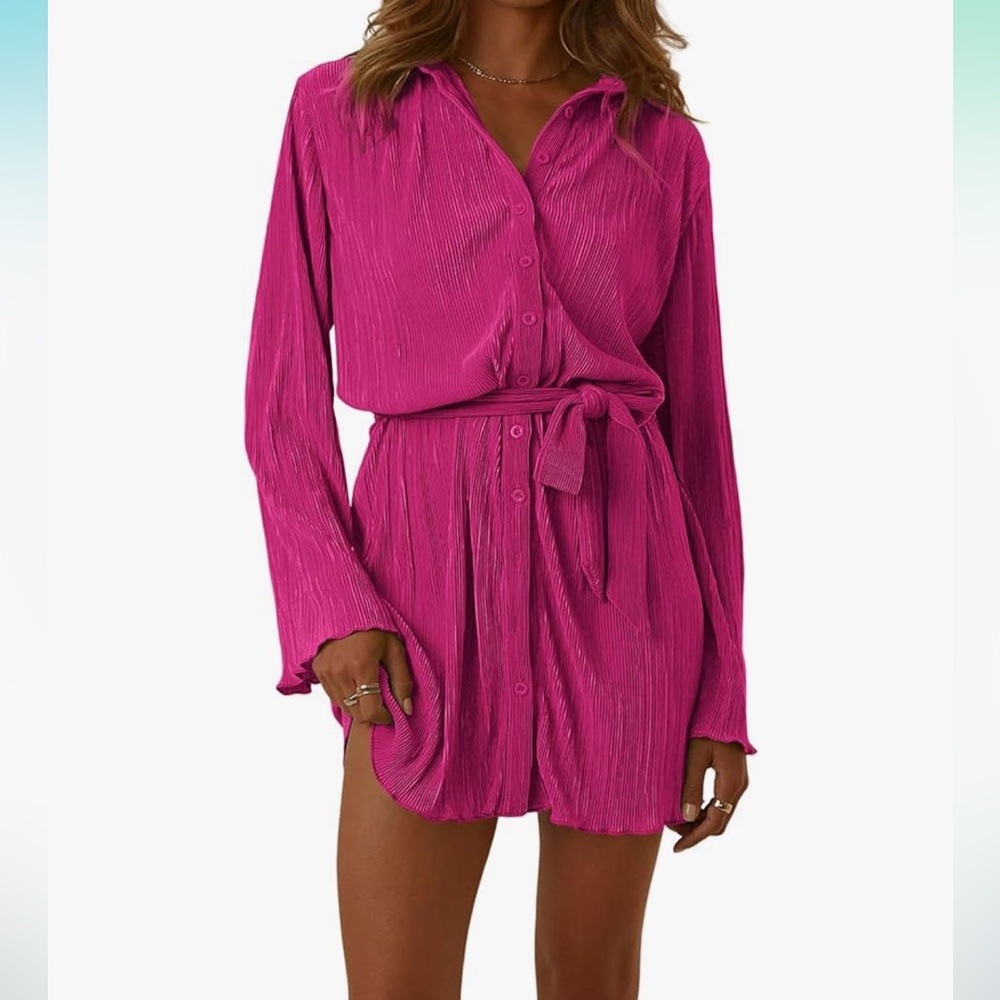 NWT V neck button down dress pink